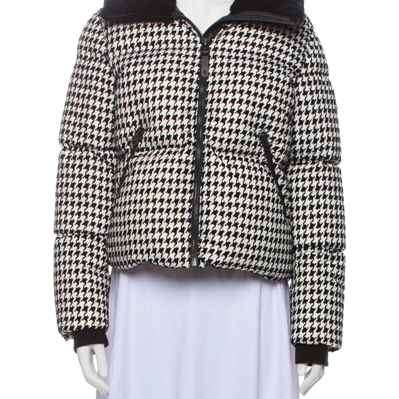 Mackage Black & White Sherpa Collar Houndstooth Puffer Warm Down Jacket XS - Picture 7 of 12
